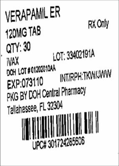 Verapamil Tablets 120mg 30s label - Verapamil ER120mg(IVAX)